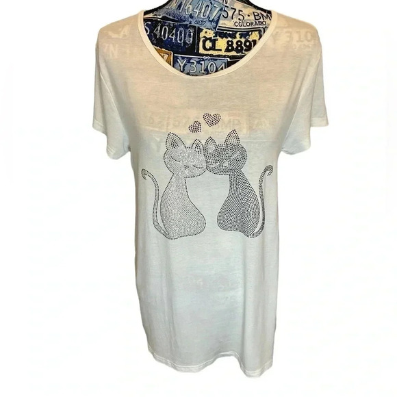 Julia Tops - Julia Brand Bejeweled Loving Cats Tee Shirt Size L/XL